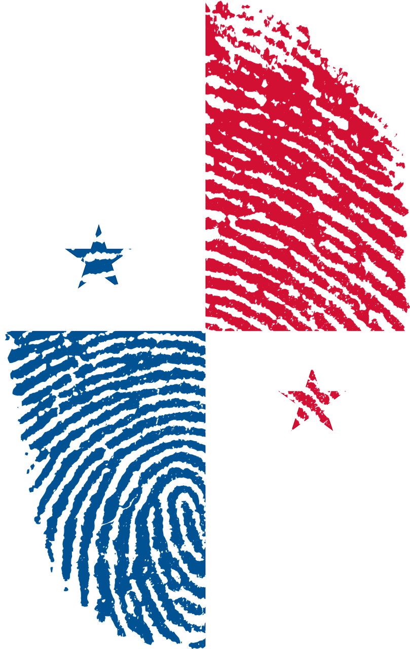 Fingerprint 桌布 壁紙 — 在黑色背景上的紋理指紋內形成的巴拿馬國旗圖案。