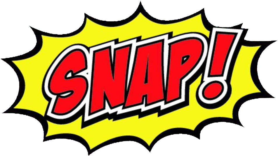 Snapchat 桌布 壁紙 — 在黑色背景上的黃色漫畫對話框中的粗體紅色文字「SNAP！」。