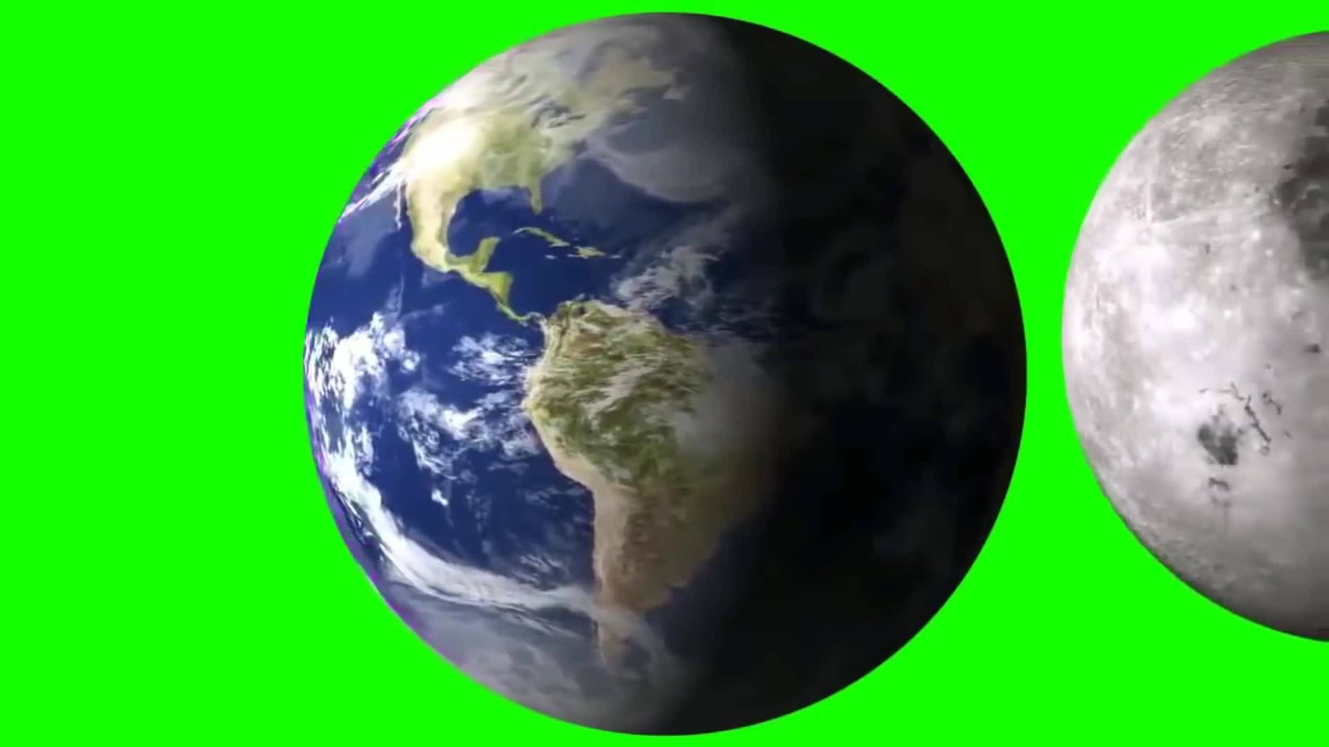 地球 桌布 壁紙 — 地球和月亮並排漂浮在鮮豔的綠色螢幕背景前。