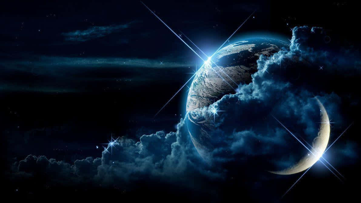 地球在天空的雲層中顯現 壁紙