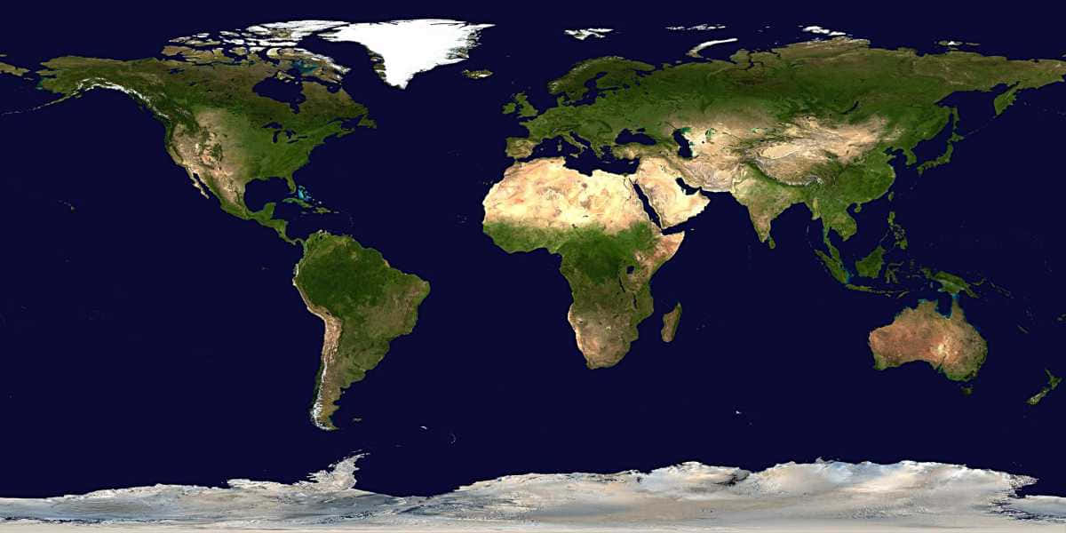 高解析度 桌布 壁紙 — 地球的衛星視圖，顯示大陸、海洋和極地冰層，背景為深藍色太空。