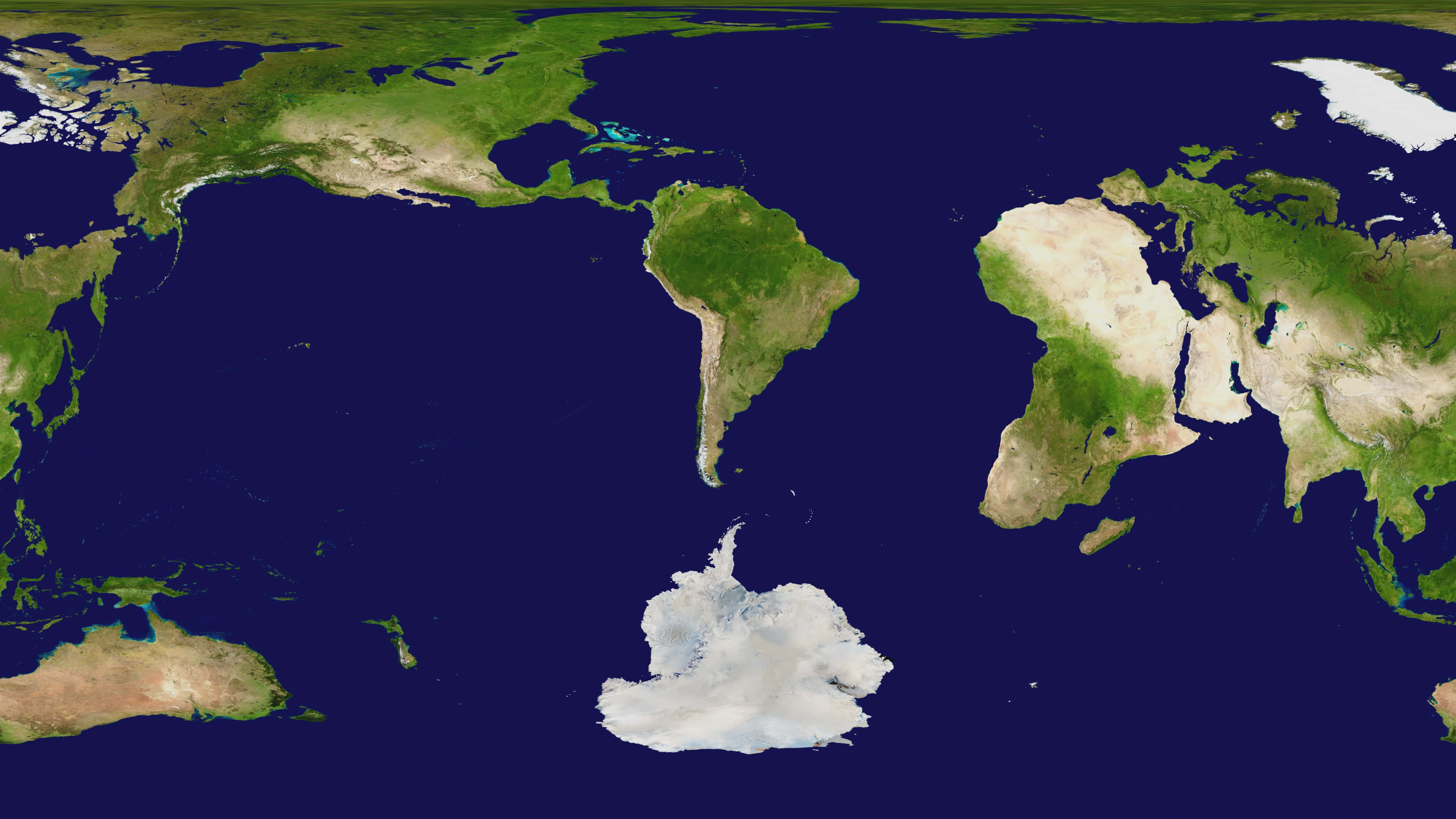 World 桌布 壁紙 — 地球的衛星視圖，顯示大陸、海洋和南極洲，背景為深藍色。
