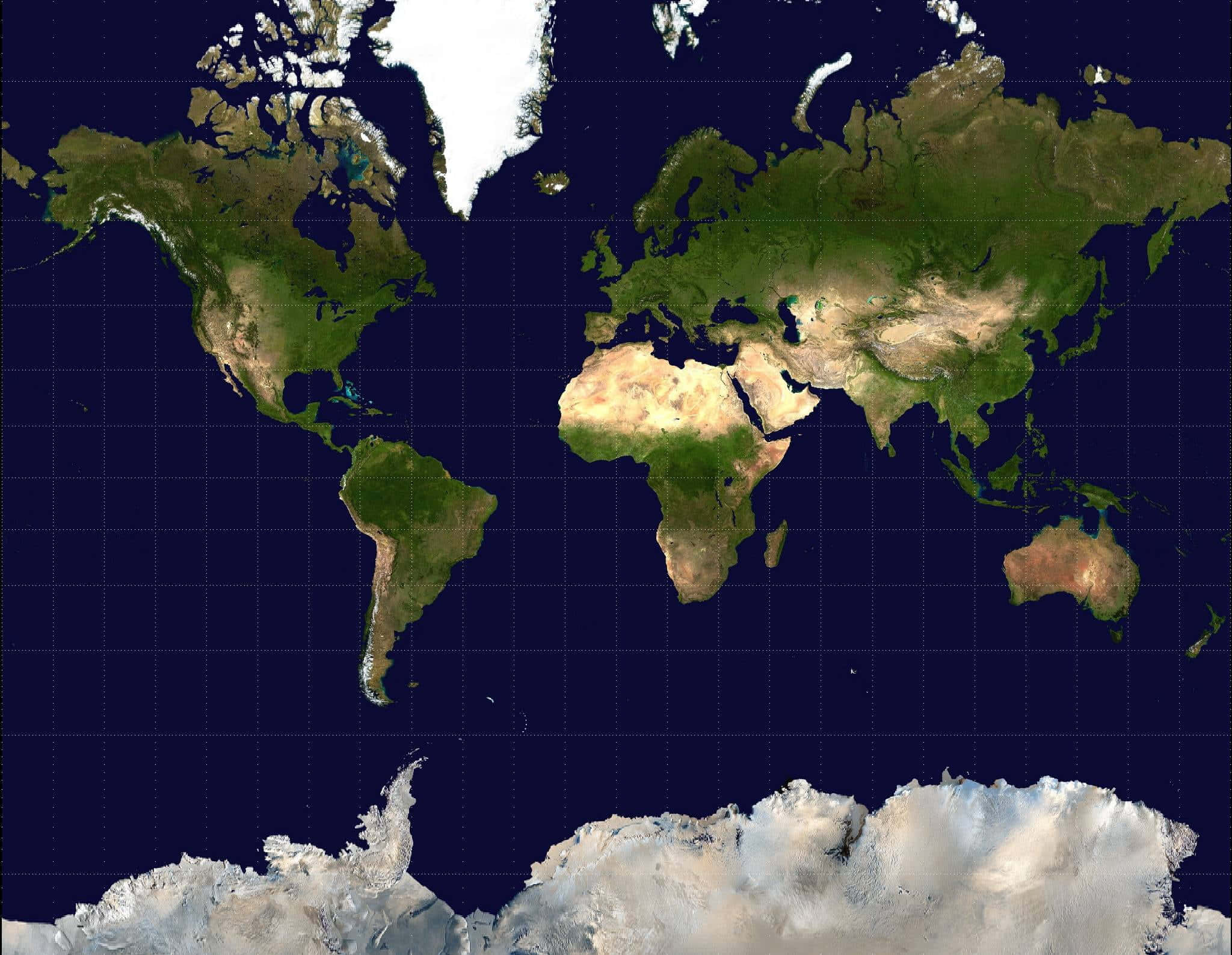 Minecraft Map 桌布 壁紙 — 地球的衛星視圖，顯示大陸、海洋和雲層，背景為深色網格。