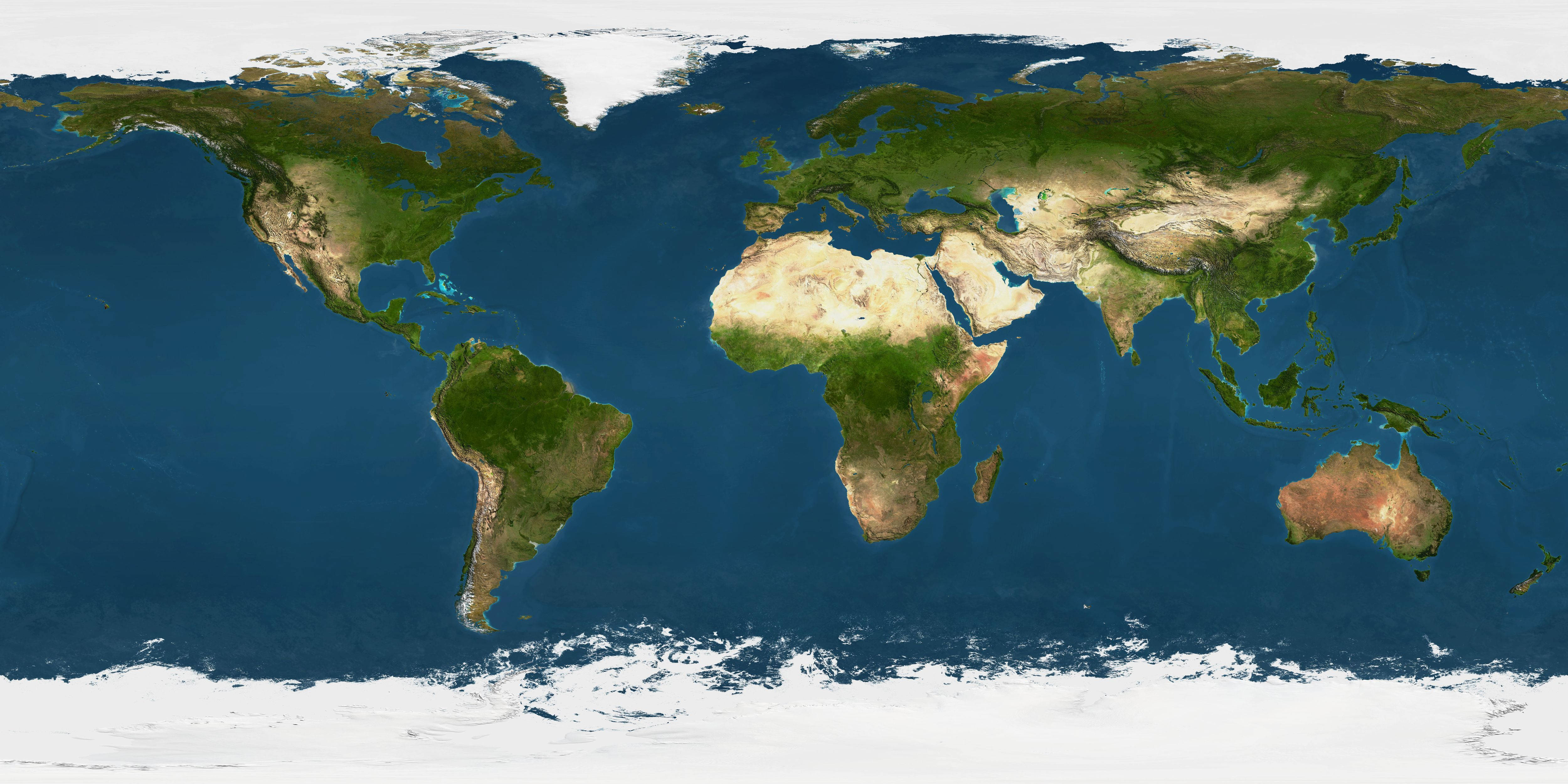 World 桌布 壁紙 — 地球的詳細衛星視圖，以逼真的色彩顯示大陸、海洋和極地冰蓋。