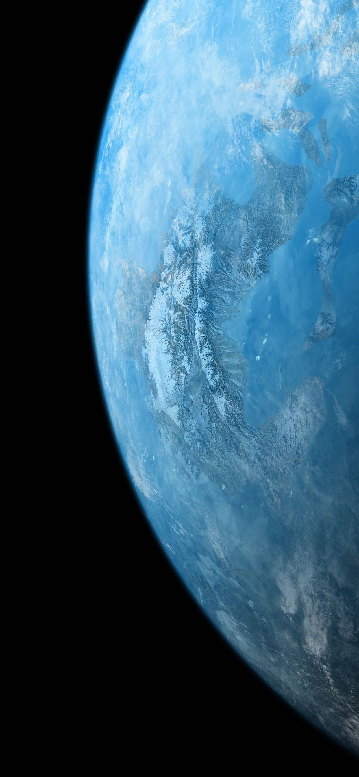 桌布 壁紙 — 地球藍色海洋和旋轉白雲在黑色太空虛空中的驚人特寫。