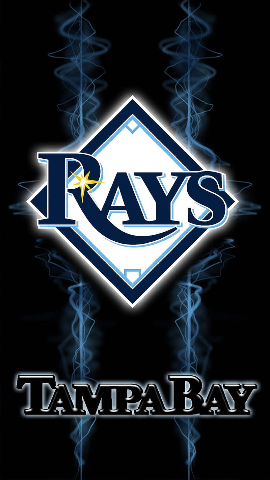 Rays 桌布 壁紙 — 坦帕灣光芒隊標誌在黑色背景上發出電光藍色能量，伴隨旋轉光效。