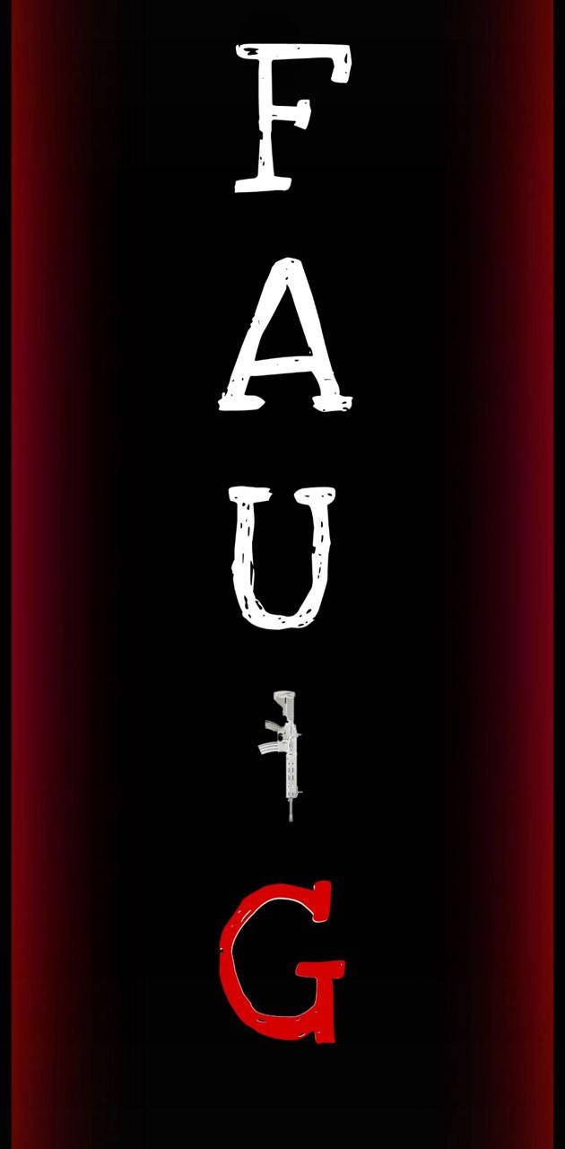 Gaming Logos 桌布 壁紙 — 垂直文字拼寫 FAUG，白色和紅色的磨損字母在黑色背景上，由紅色漸變框住。
