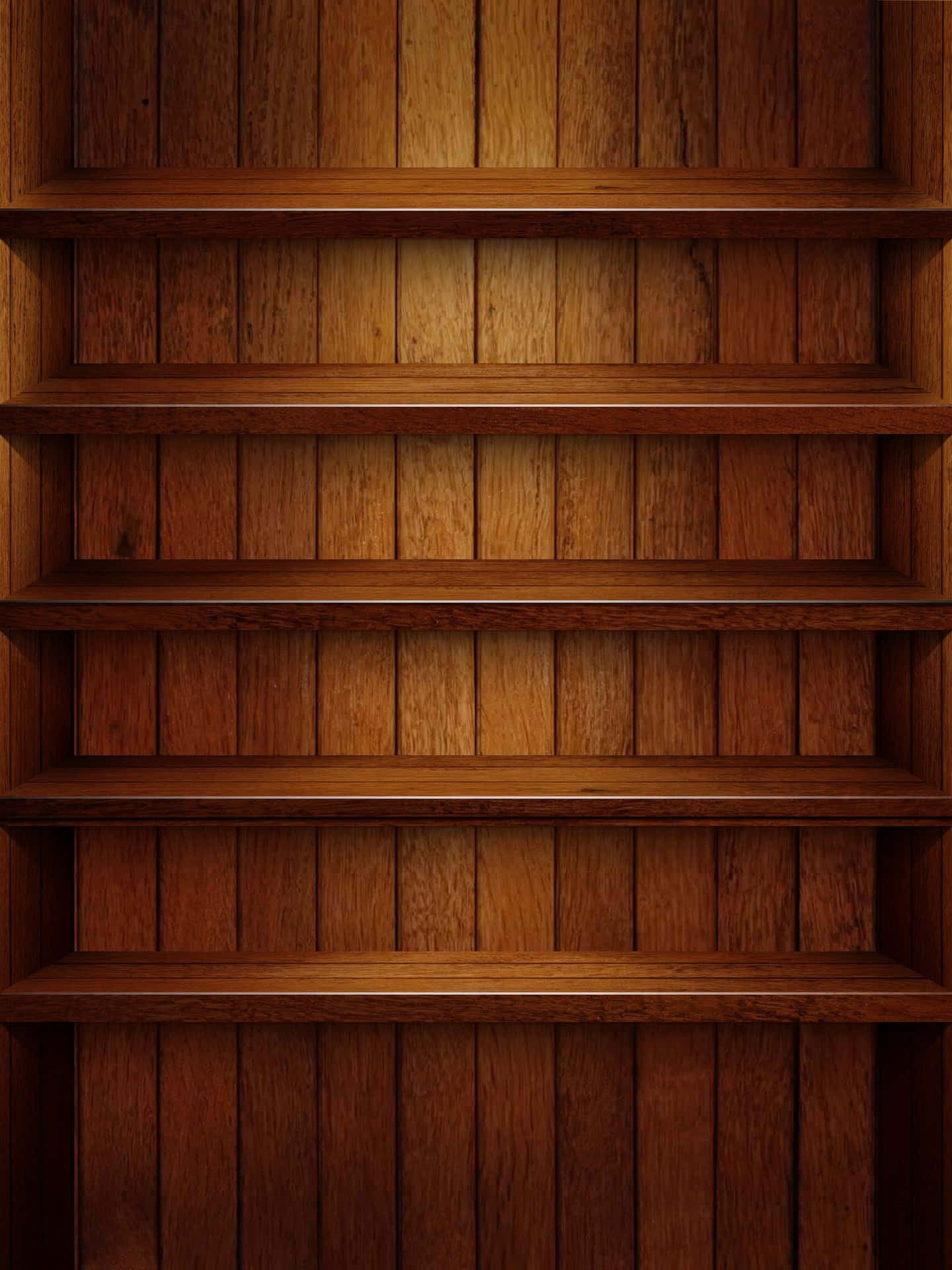 空的木書架，帶有溫暖的色調和可見的木紋圖案。 — 書本 GIF 壁紙