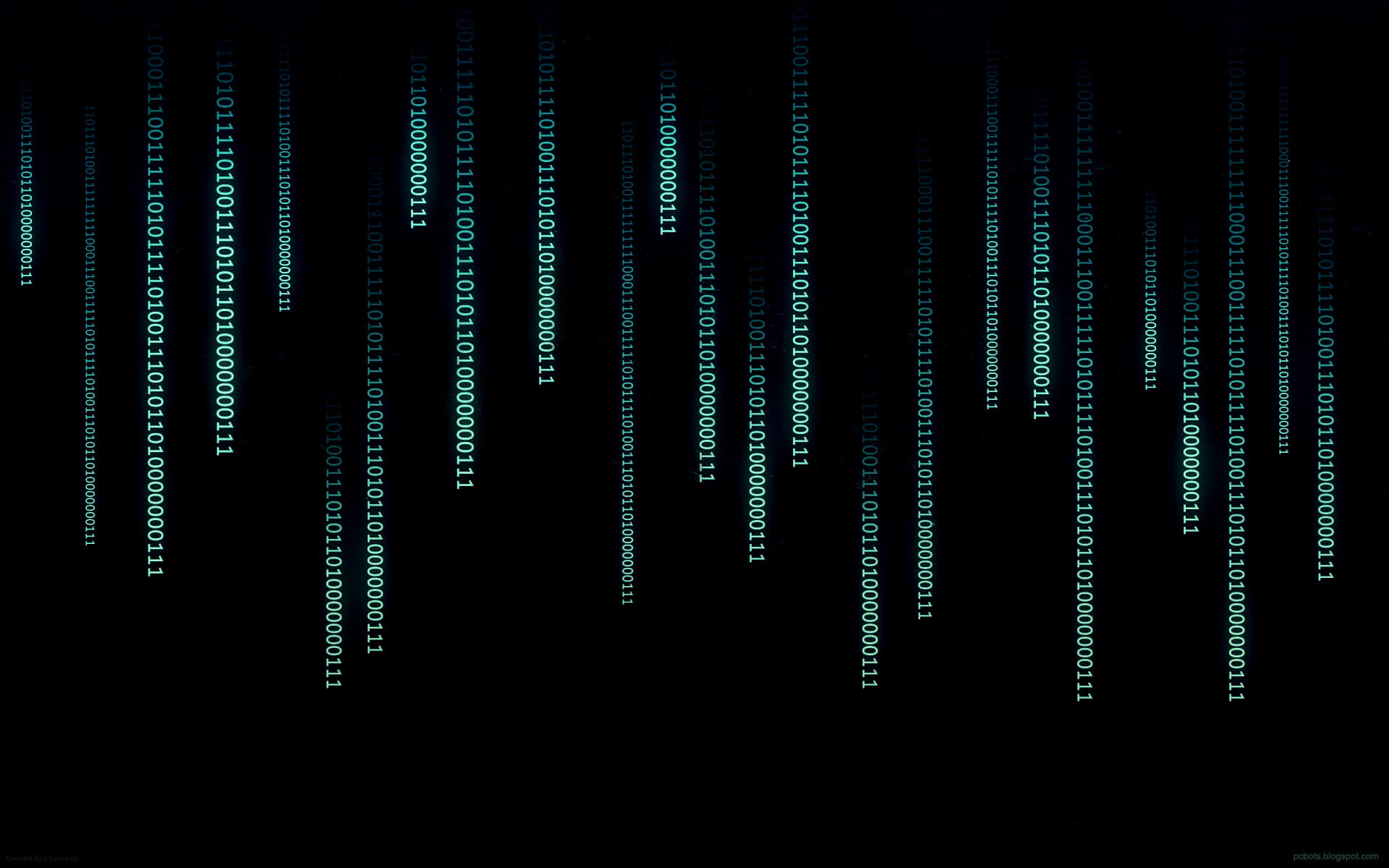 Dark Web 桌布 壁紙 — 垂直流動的發光二進位代碼在漆黑的數位虛空中漂浮。
