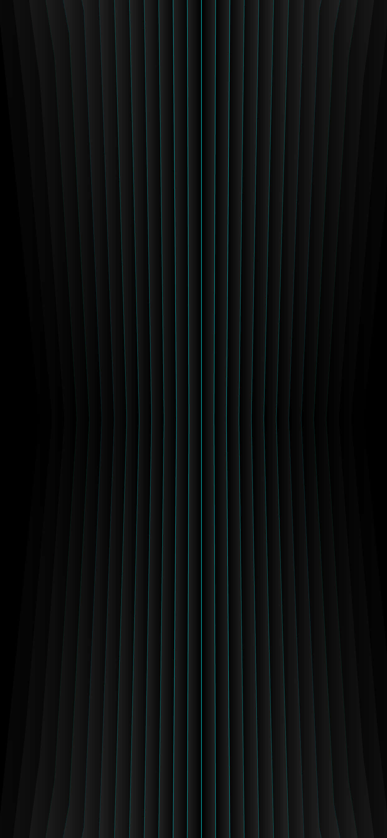 Black Gradient 桌布 壁紙 — 垂直的深灰色線條在黑色背景上微妙地向內彎曲，帶有微弱的發光藍色邊緣。