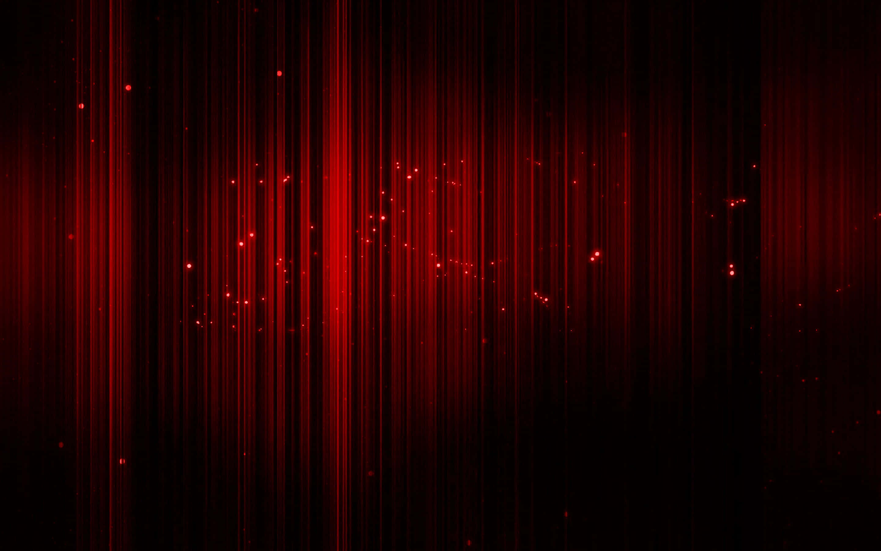 Dark Red Aesthetic 桌布 壁紙 — 垂直的深紅色光條在深黑色背景上發光，並帶有散落的發光粒子。