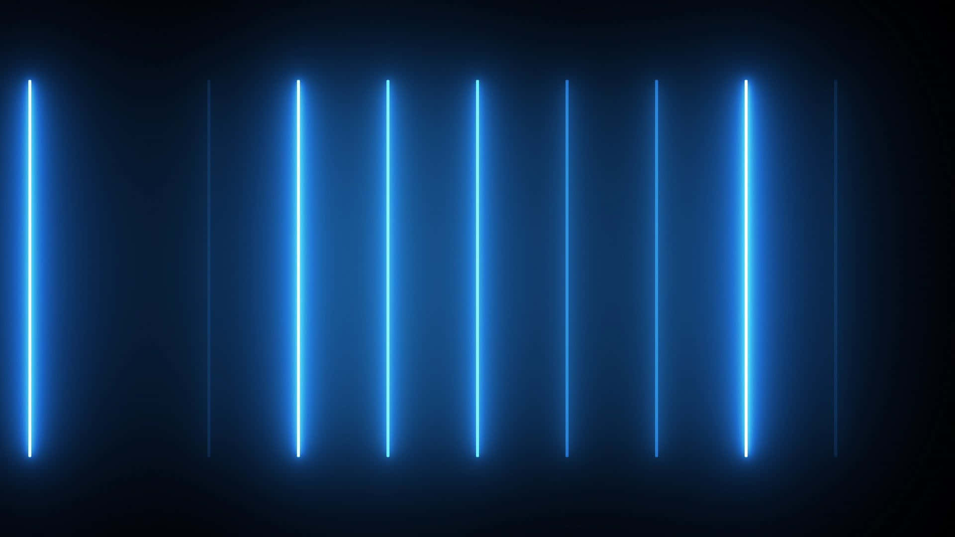 Blue Neon 桌布 壁紙 — 垂直的藍色霓虹管在黑暗背景下明亮發光，營造出未來感和極簡主義氛圍。