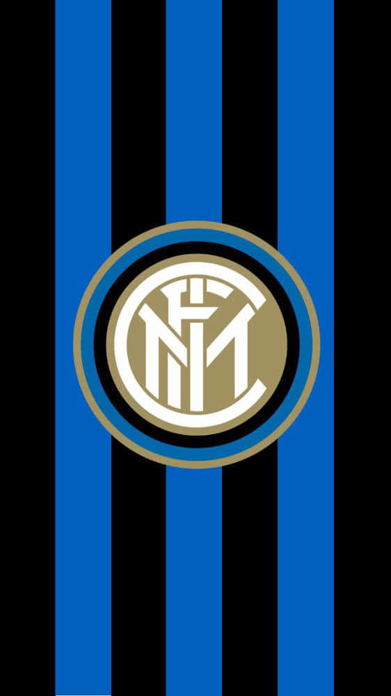 Inter Milan 桌布 壁紙 — 垂直藍黑條紋，國際米蘭隊徽以金色和白色居中。