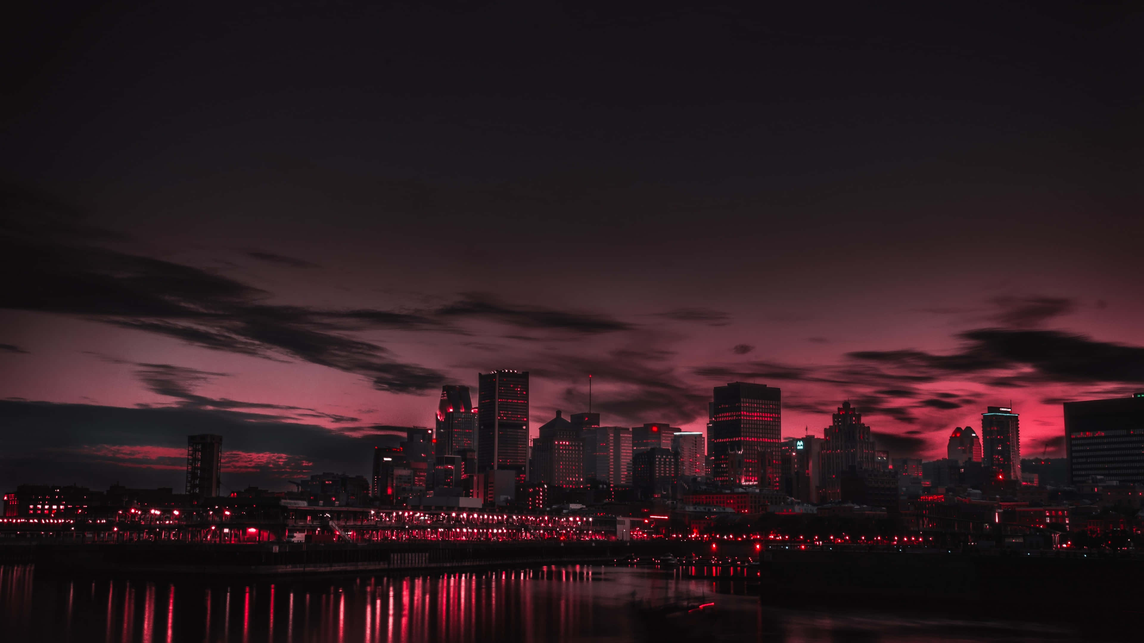 城市天際線紅燈夜景 壁紙
