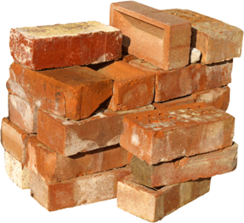 Brick 桌布 壁紙 — 堆疊的風化紅磚，粗糙質感，帶有白色灰塵，顯示出歲月和使用痕跡。
