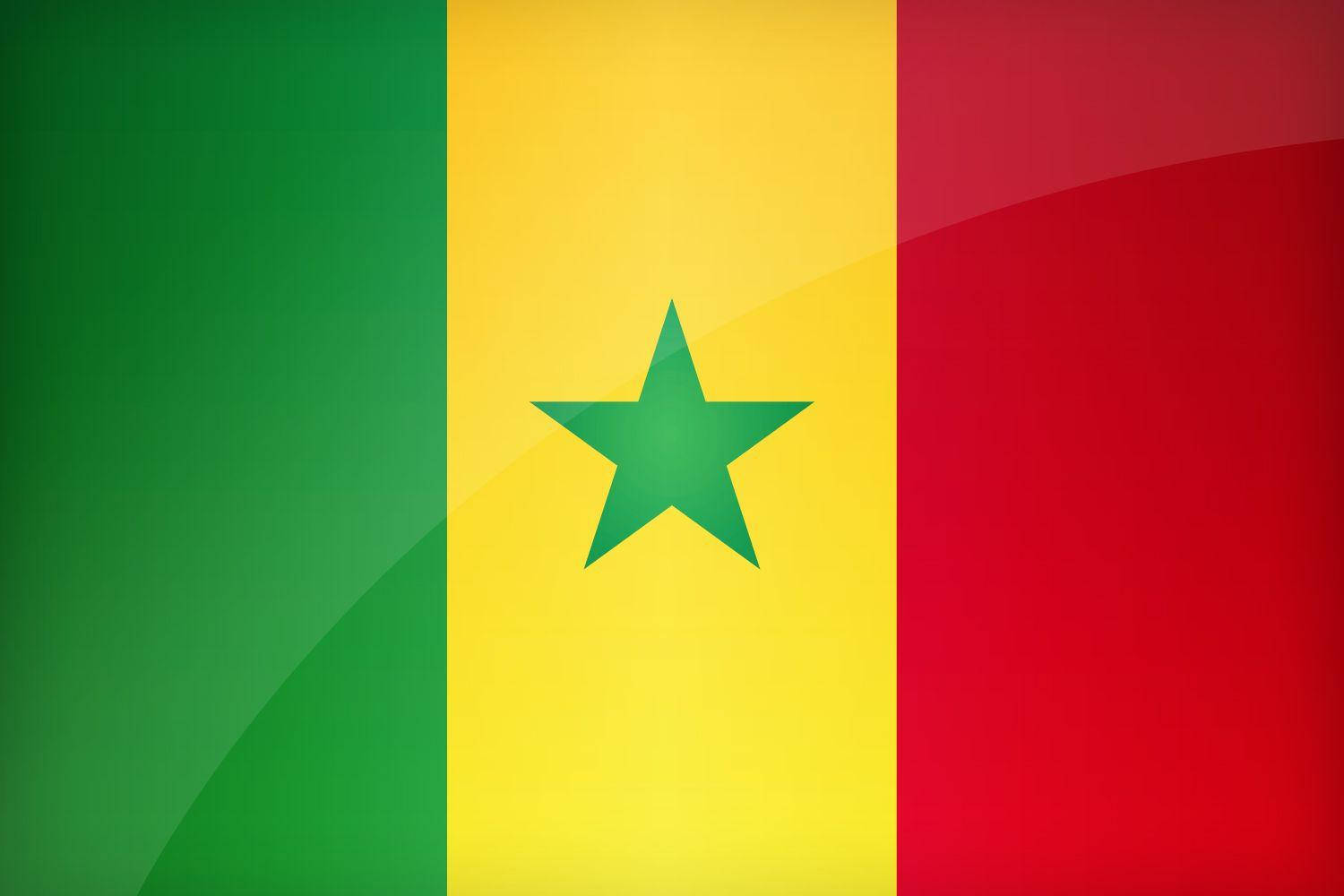 Senegal 桌布 壁紙 — 塞內加爾國旗由綠色、黃色和紅色的垂直條紋組成，黃色條紋中央有一顆綠色星星。