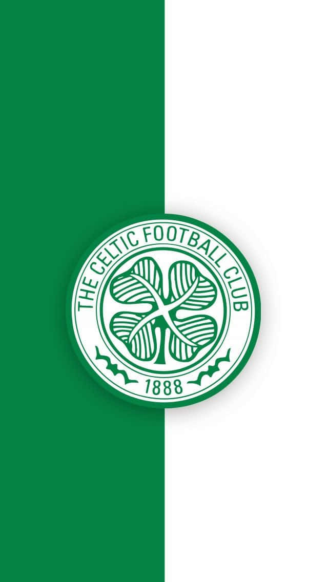 Celtic 桌布 壁紙 — 塞爾提克足球俱樂部徽章置中於綠色和白色垂直分割背景上。