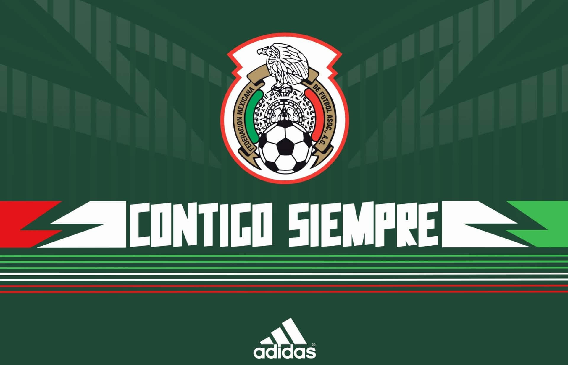 Mexico Soccer 桌布 壁紙 — 墨西哥國家足球隊標誌，綠色背景上有鷹和足球，粗體文字。