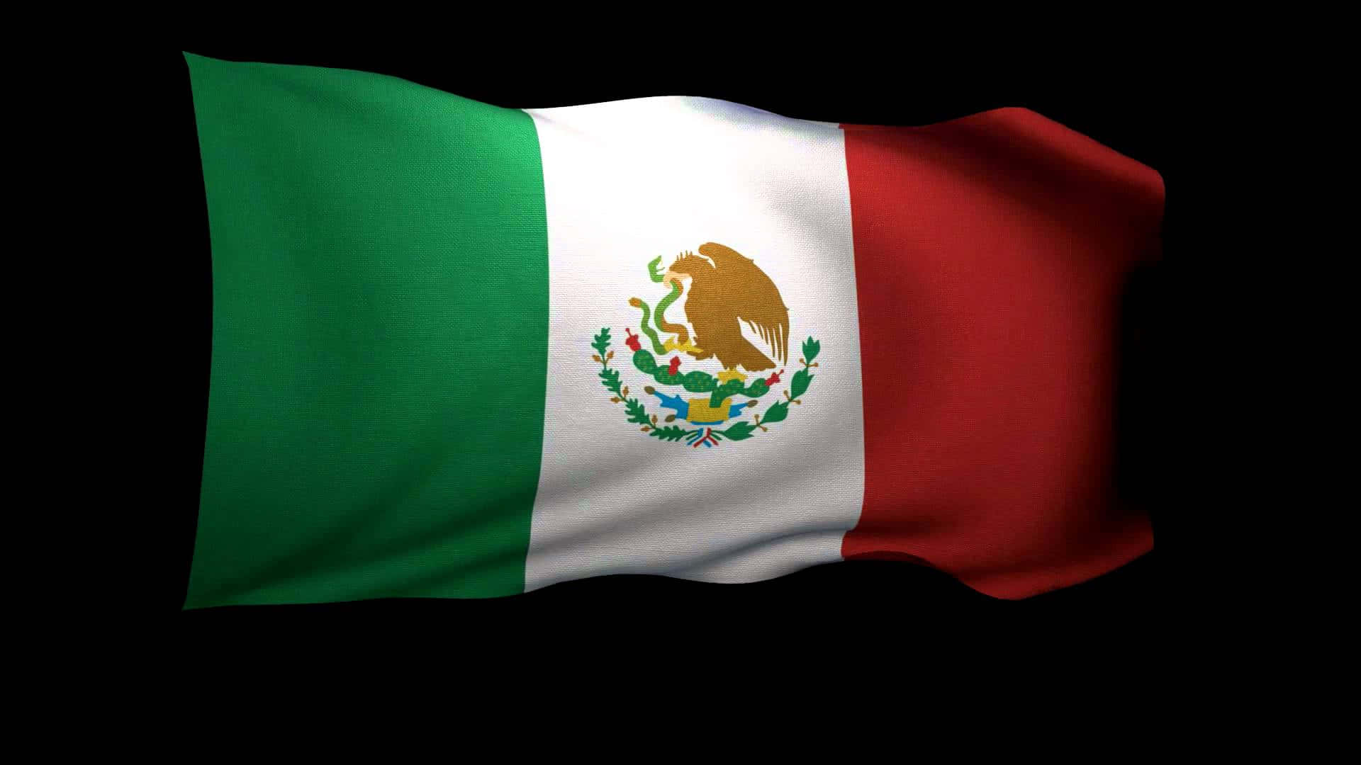 Mexican 桌布 壁紙 — 墨西哥國旗在純黑背景上動態飄揚，其綠、白、紅條紋鮮明且富有質感。