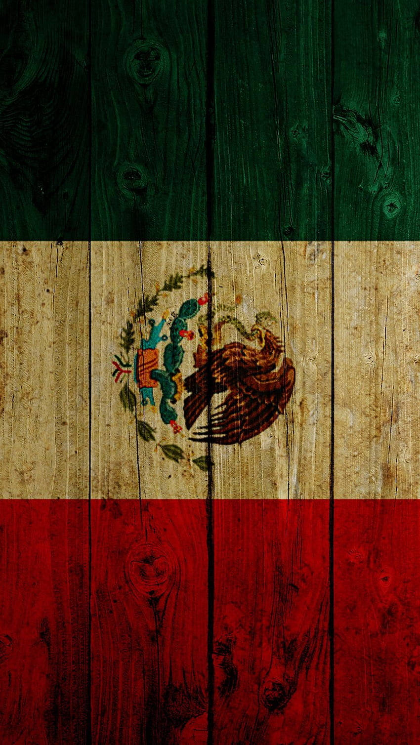 Cool Mexican 桌布 壁紙 — 墨西哥國旗繪在風化的木板上，可見木紋和質樸質感。