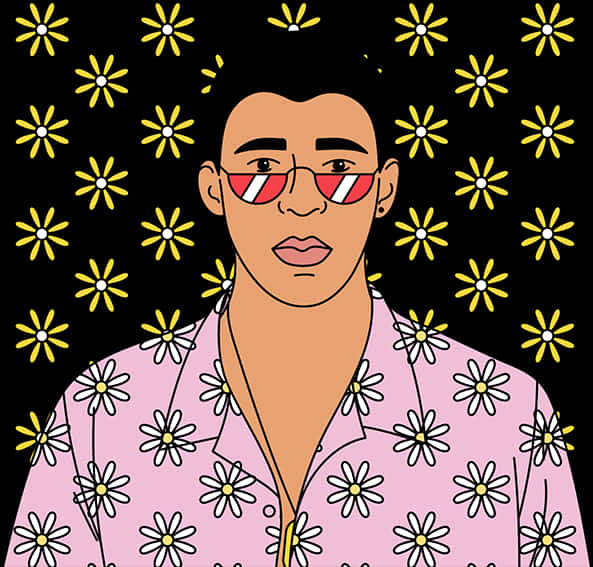 壞兔子花卉背景插圖 壁紙