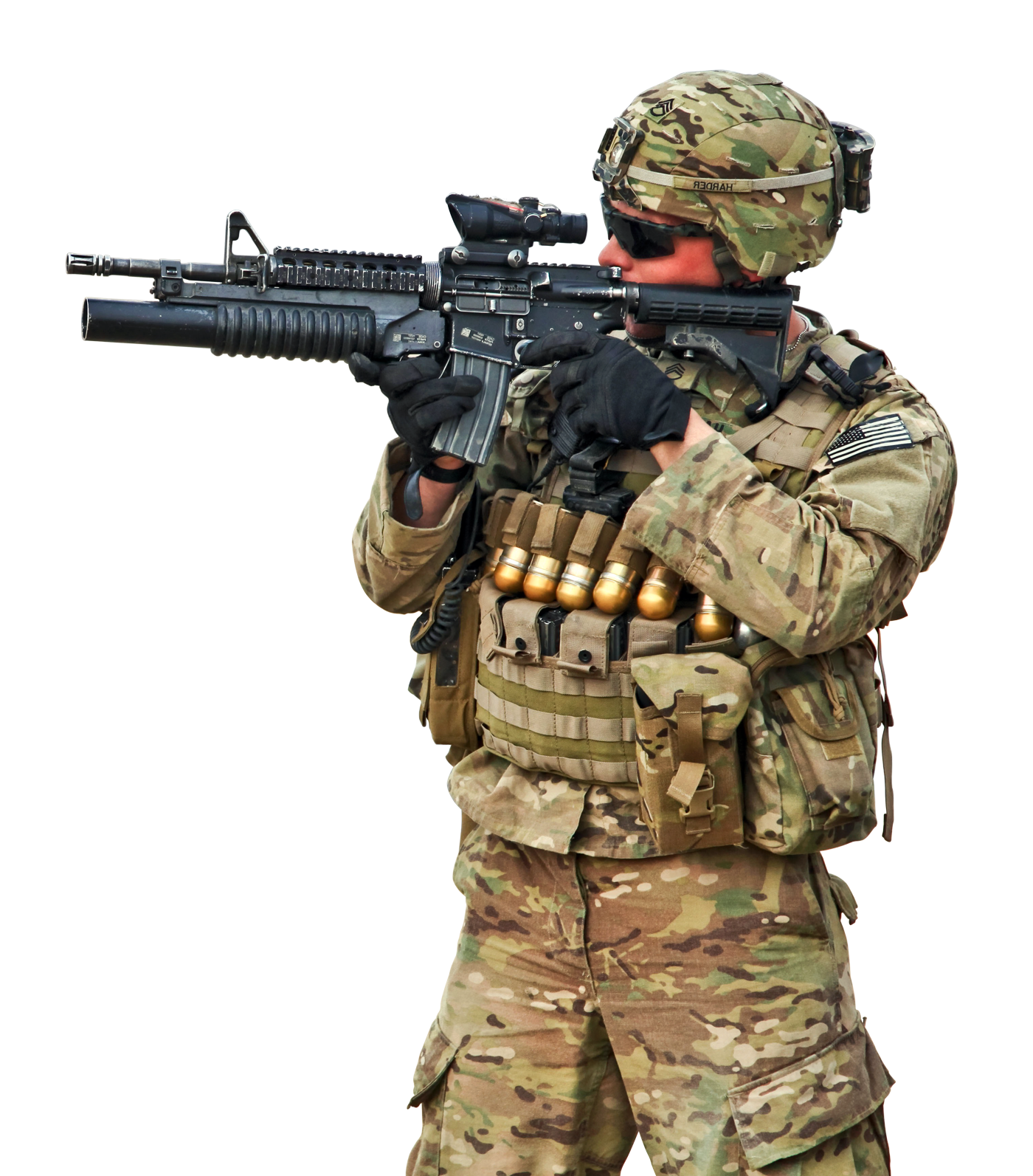 士兵穿著戰鬥裝備瞄準步槍 壁紙