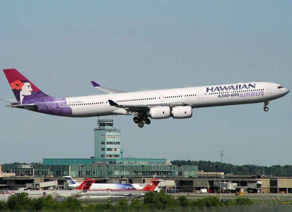 夏威夷航空空中巴士A340-600從機場跑道起飛