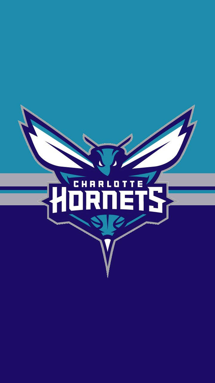 Hornets 桌布 壁紙 — 夏洛特黃蜂籃球隊標誌，帶有黃蜂吉祥物，背景為青綠色和紫色漸變。