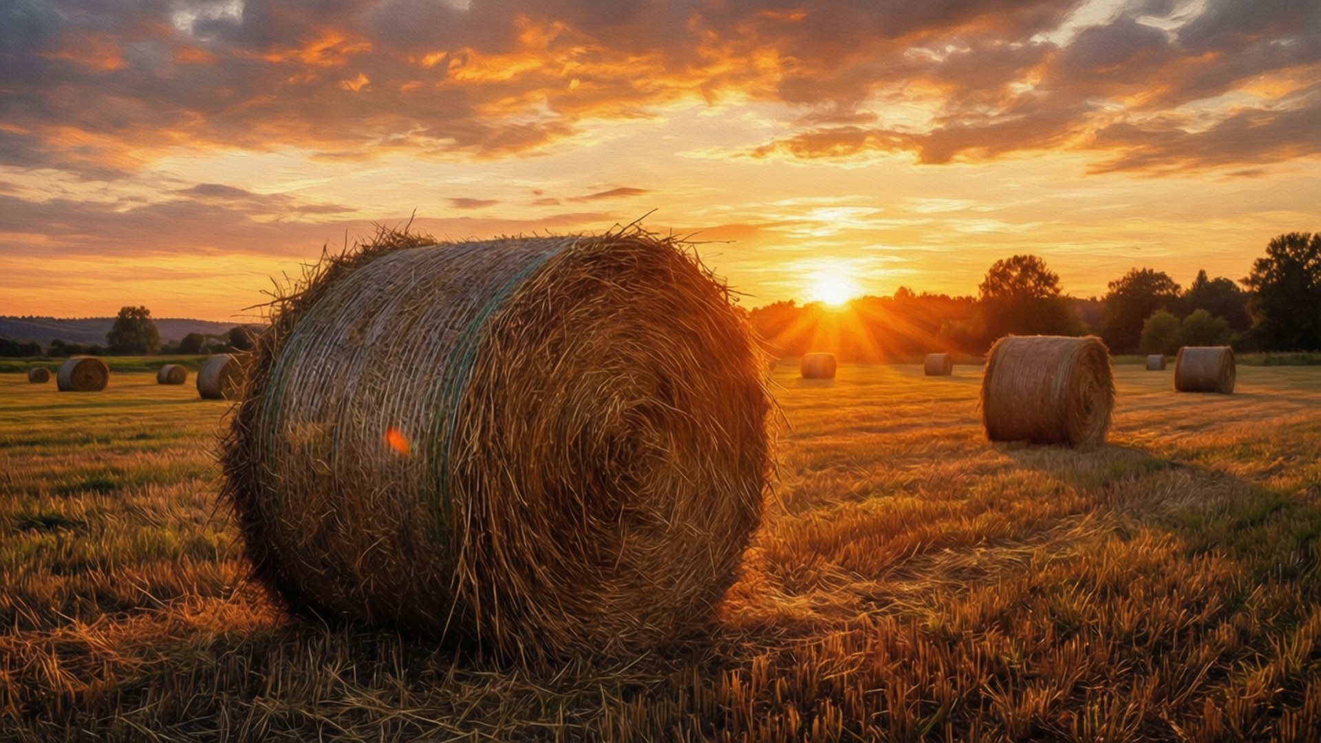 夕陽下的乾草堆 壁紙