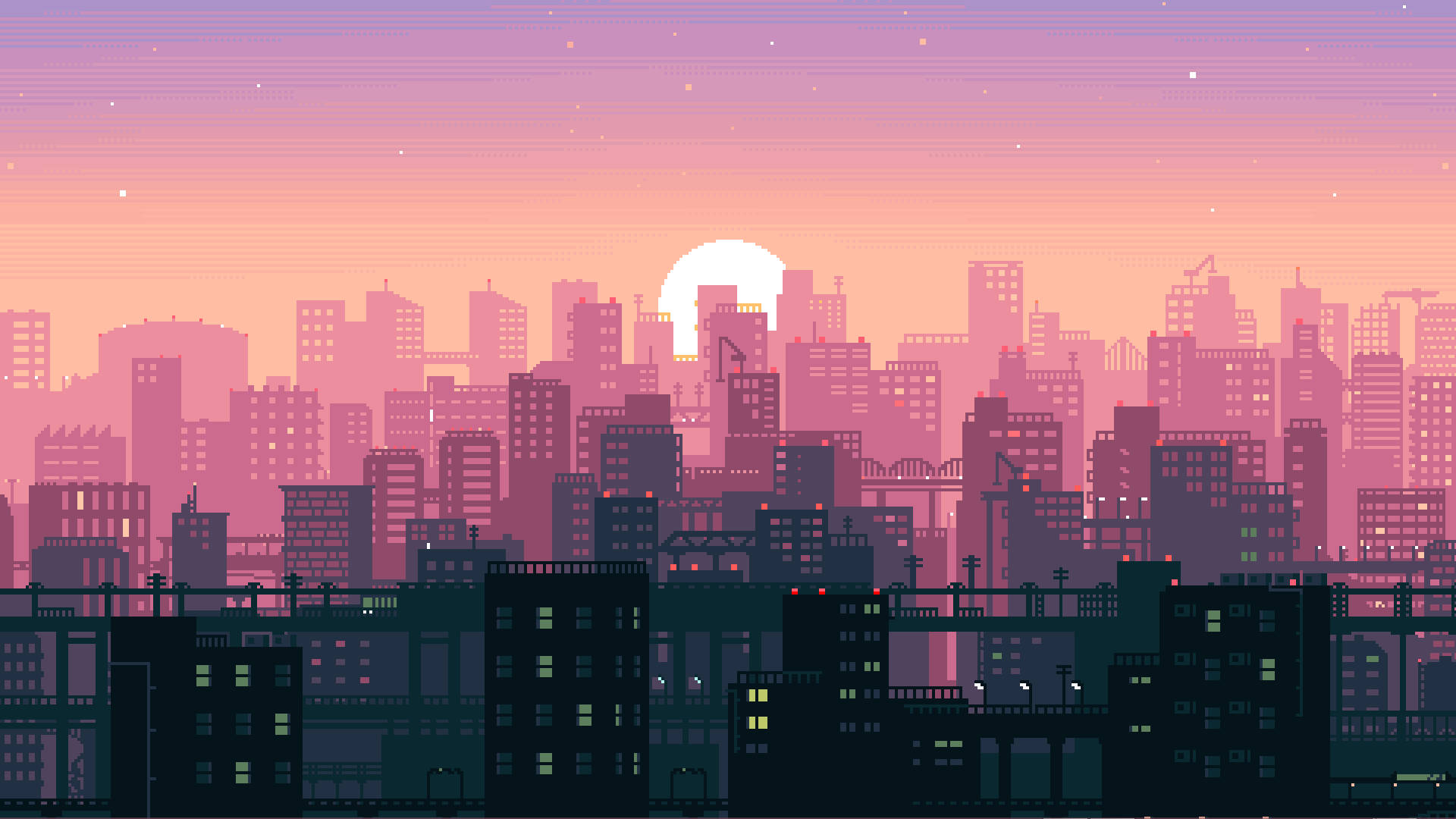 夕陽下的城市天際線 壁紙