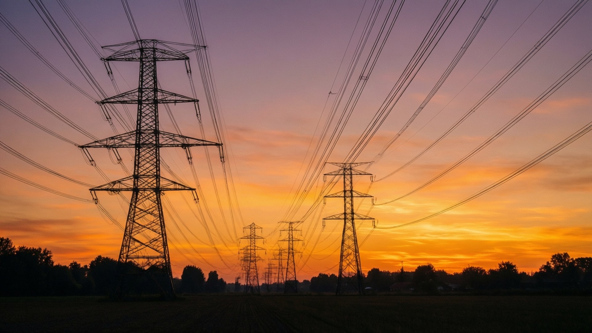 夕陽下的電線桿 壁紙