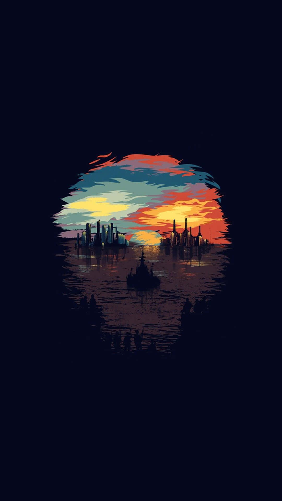 夕陽映照下的城市天際線 壁紙