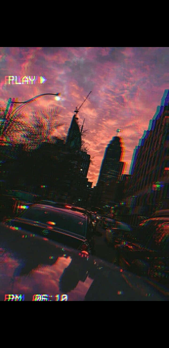 夕陽與汽車的風景照片 壁紙
