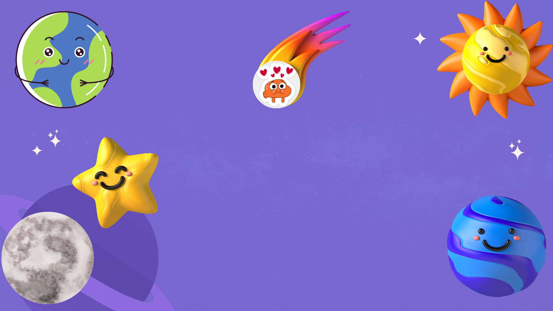 多個不同行星與星星於紫色背景上 — Microsoft Teams 壁紙