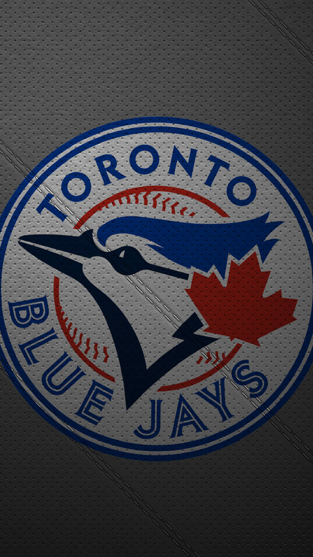 Jays 桌布 壁紙 — 多倫多藍鳥隊棒球標誌繡在深灰色紋理布料上，帶有可見的縫線。