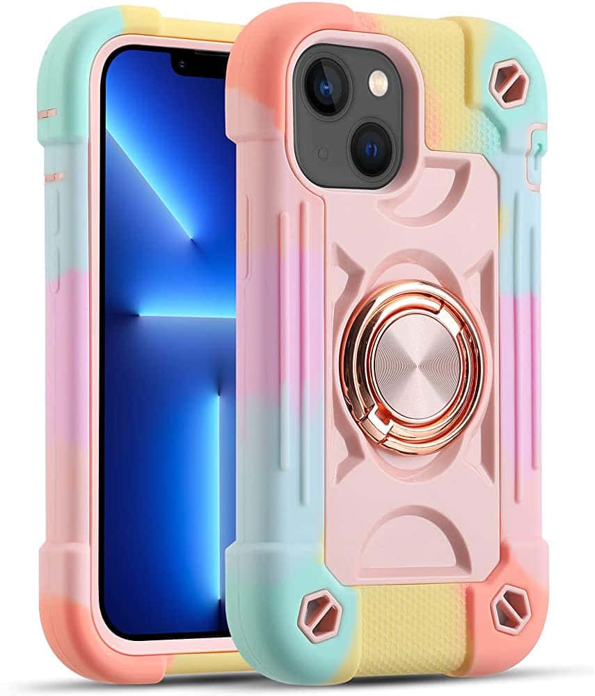 多彩的iPhone 11手機殼，帶有指環扣 壁紙