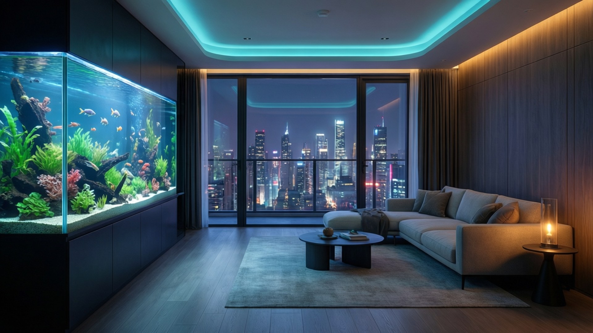夜城頂層公寓景觀 壁紙
