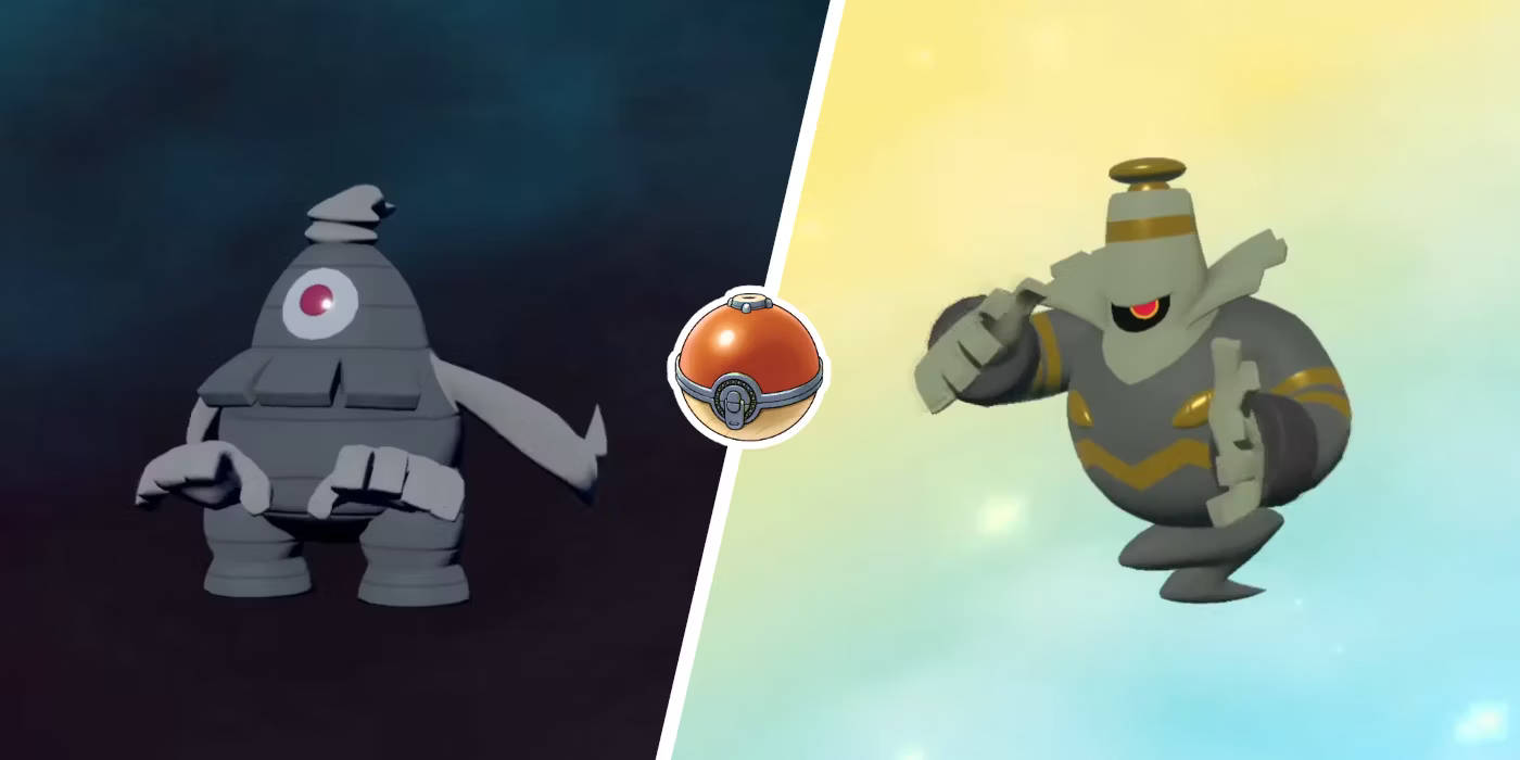 寶可夢 桌布 壁紙 — 夜巡靈和彷徨夜靈的Pokémon分割畫面比較，一隻深灰色，一隻金色邊飾，中間由精靈球分隔。