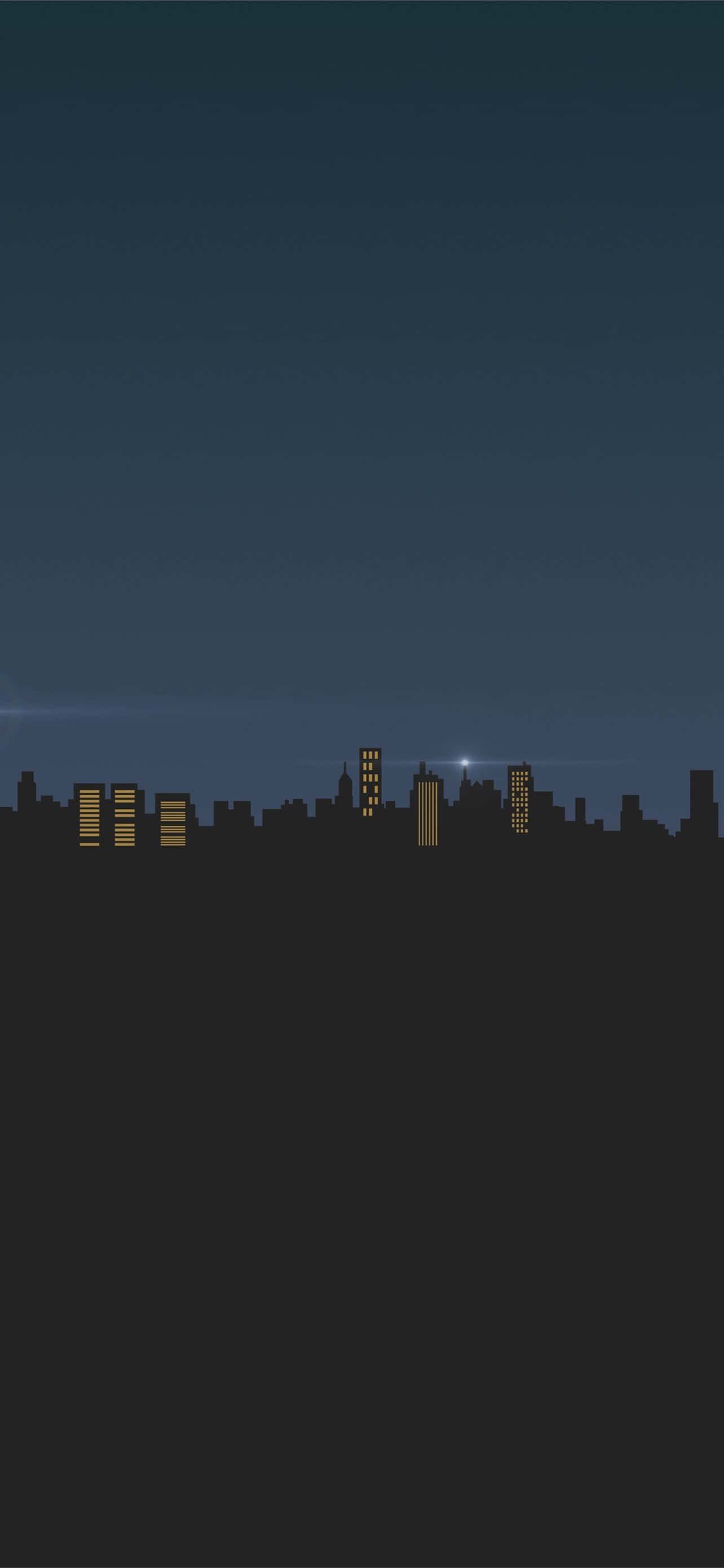 桌布 壁紙 — 夜晚像素化城市天際線，窗戶發光，背景為深藍色漸變天空。