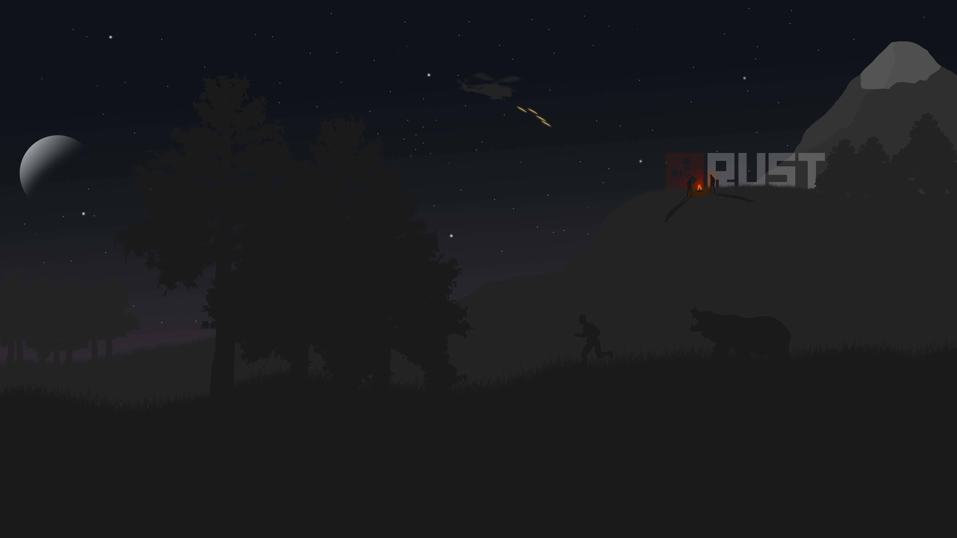 夜晚場景，熊與山 壁紙