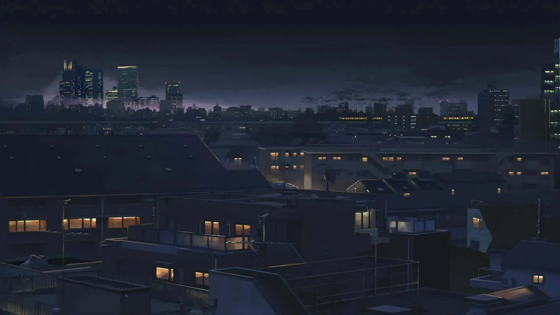 夜晚的城市建築與天際線 壁紙