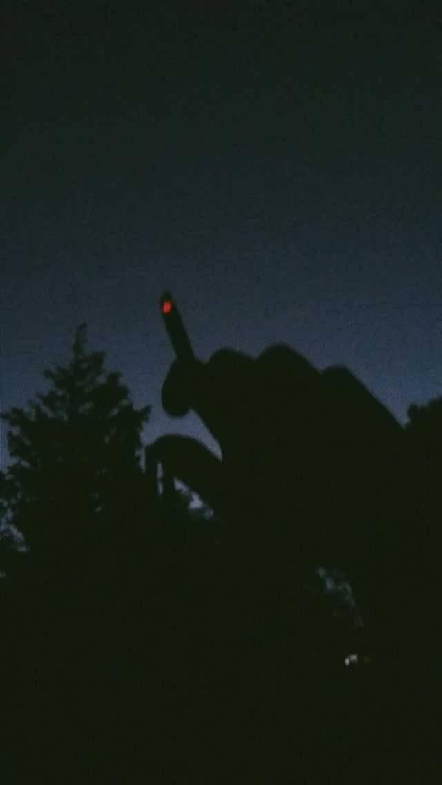 Silhouette 桌布 壁紙 — 夜晚的手部剪影在黑暗的天空中拿著一個發光的紅色物體，背景有樹木。