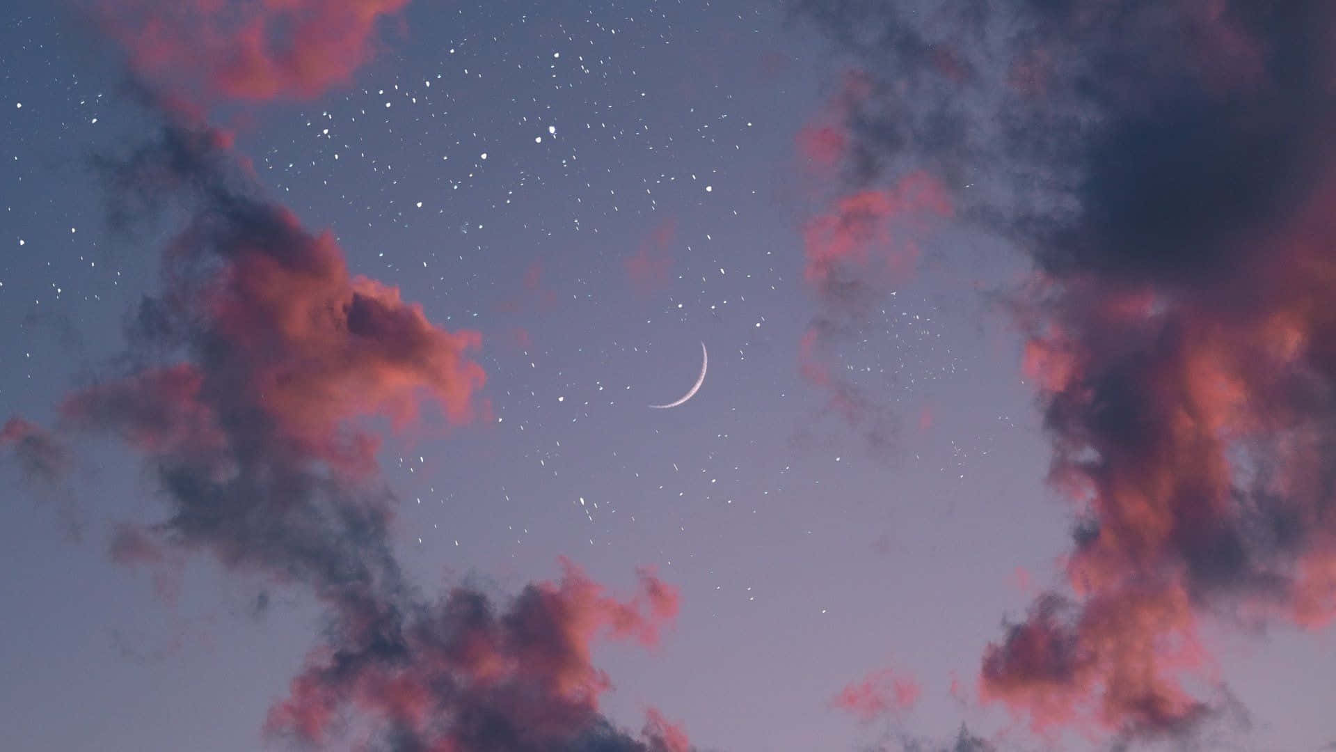 夜空中的新月與星辰 壁紙