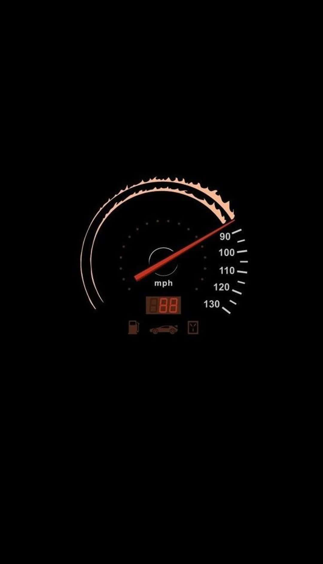 Speedometer 桌布 壁紙 — 夜間發光的汽車速度計，指針指向接近 120 mph，數字顯示為 88 mph。