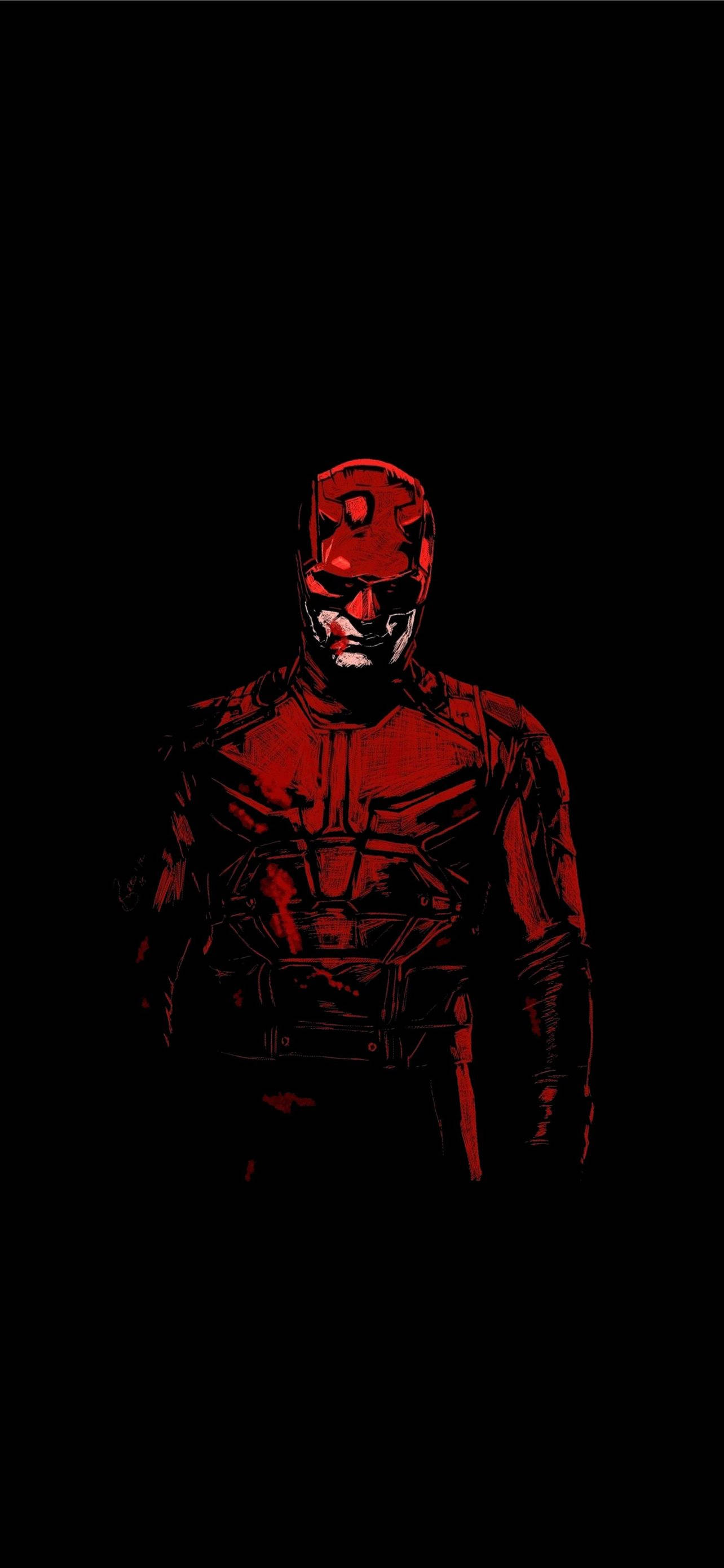 Marvel Aesthetic 桌布 壁紙 — 夜魔俠的鮮紅色剪影站在黑色背景前，雙眼發出強烈光芒。