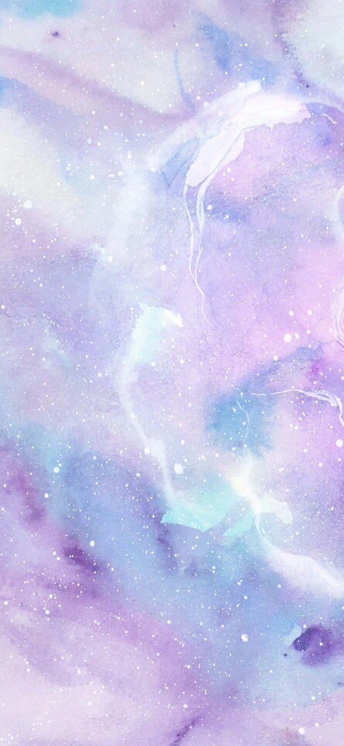 iPad 桌布 壁紙 — 夢幻水彩星系，紫色、藍色和白色漩渦，點綴著細小的星星。