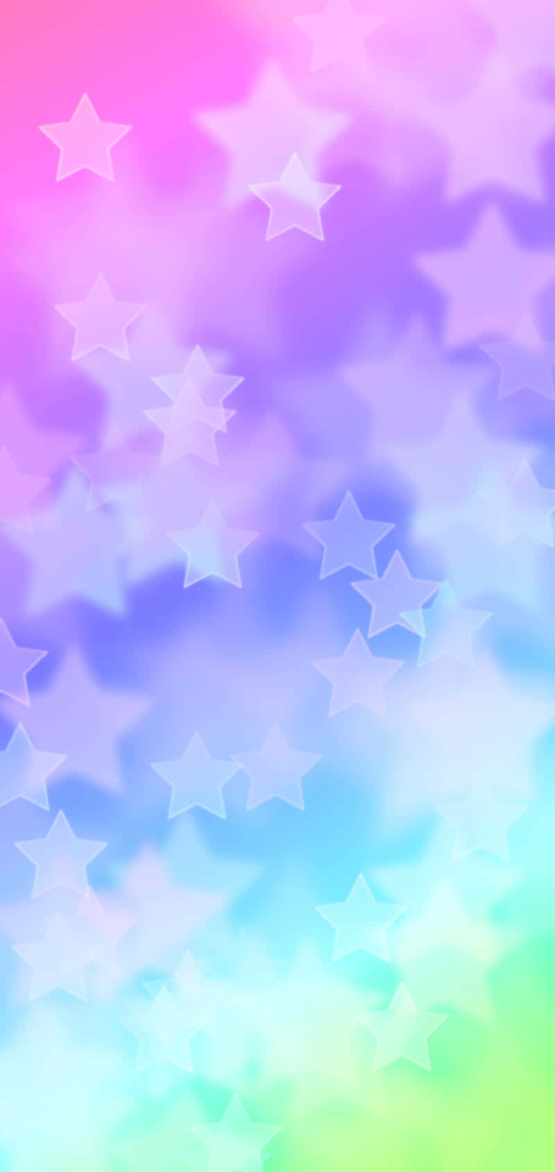 Cute Stars 桌布 壁紙 — 夢幻漸變背景，粉紅到藍色再到綠色的柔和星星漸變。