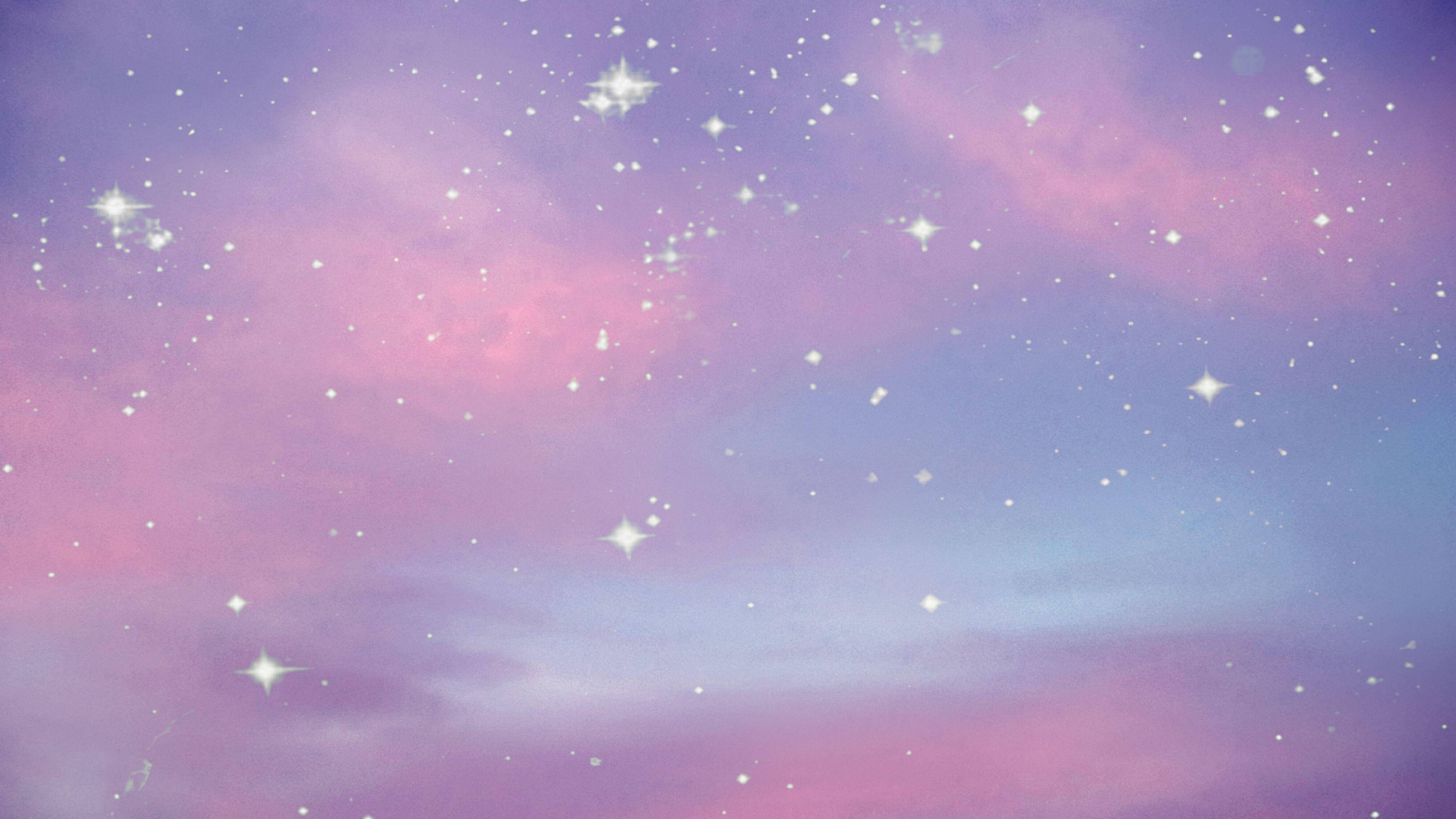 Lavender 桌布 壁紙 — 夢幻的粉彩天空，充滿閃爍的星星和柔和的粉紅紫色雲彩。