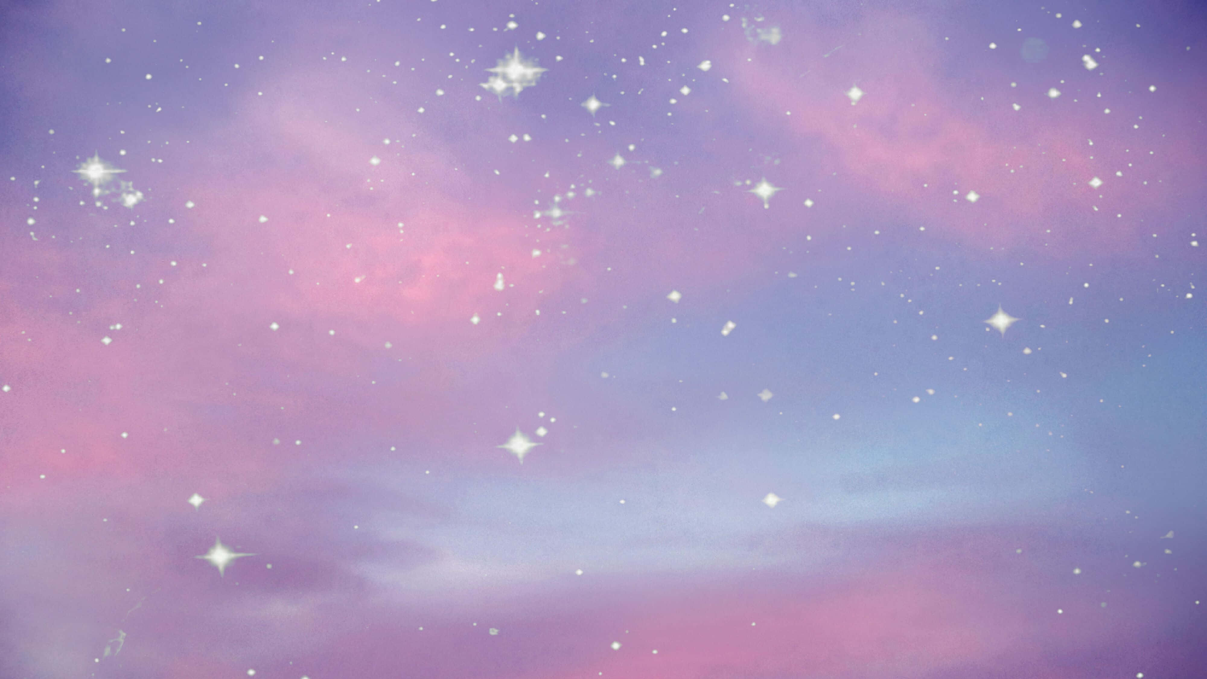 Aesthetic Pastel 桌布 壁紙 — 夢幻的粉彩天空，充滿閃爍的星星和柔和的粉紫色雲朵。