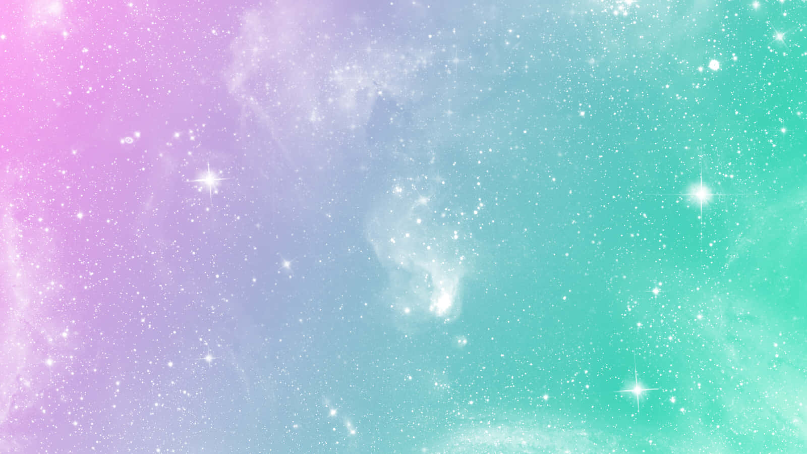 Hipster Galaxy Tumblr 桌布 壁紙 — 夢幻的粉彩星系，有閃爍的星星和柔和的星雲，混合了粉紅、紫色和藍綠色。